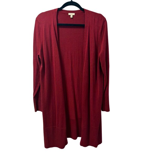 Talbots Long Open Front Burgundy Cardigan Sweater Sz Medium Soft long sweater - Picture 5 of 12